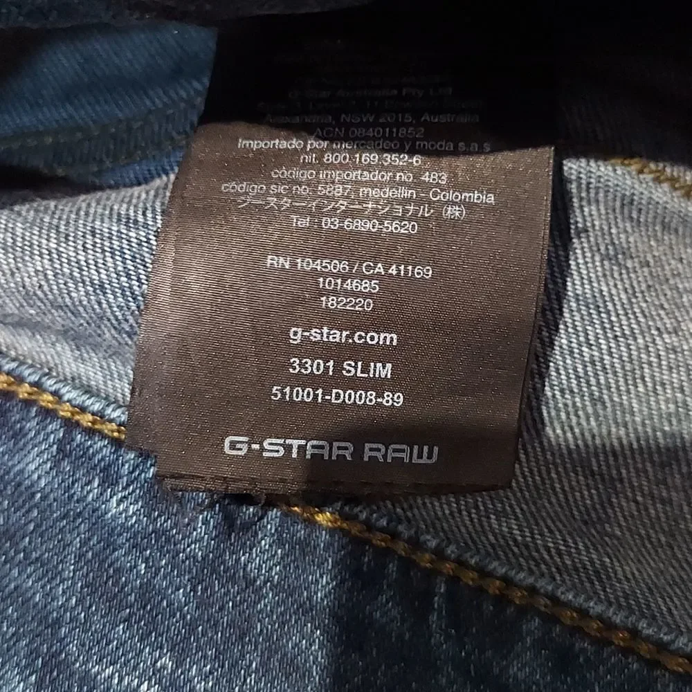 G-Star Raw 3301 Slim Buttonfly Jeans Sz 29